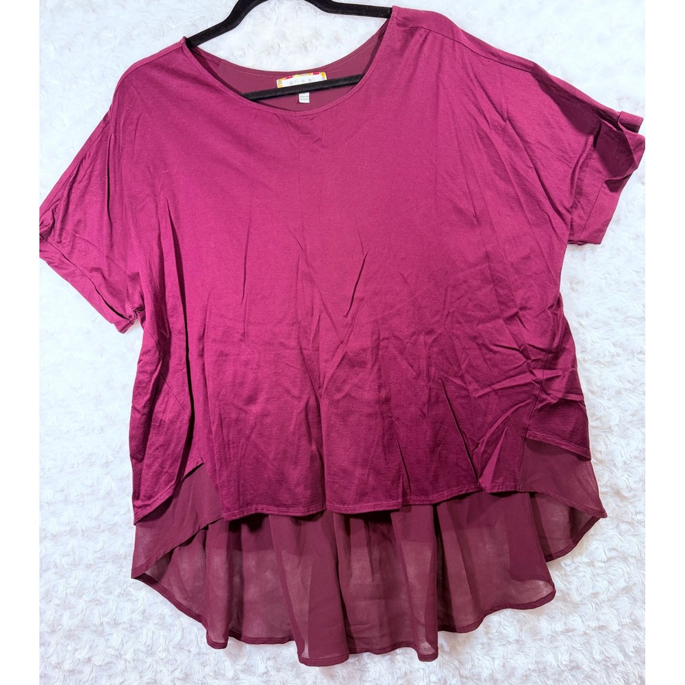Eri+Ali Anthropologie‎ Women Large Berry Mixed High Low Split Back Blouse